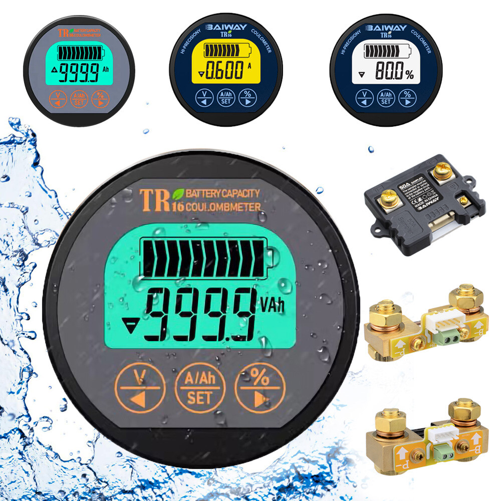 TR16H DC8-120V Digital Battery Capacity Indicator Waterproof Ammeter Voltmeter