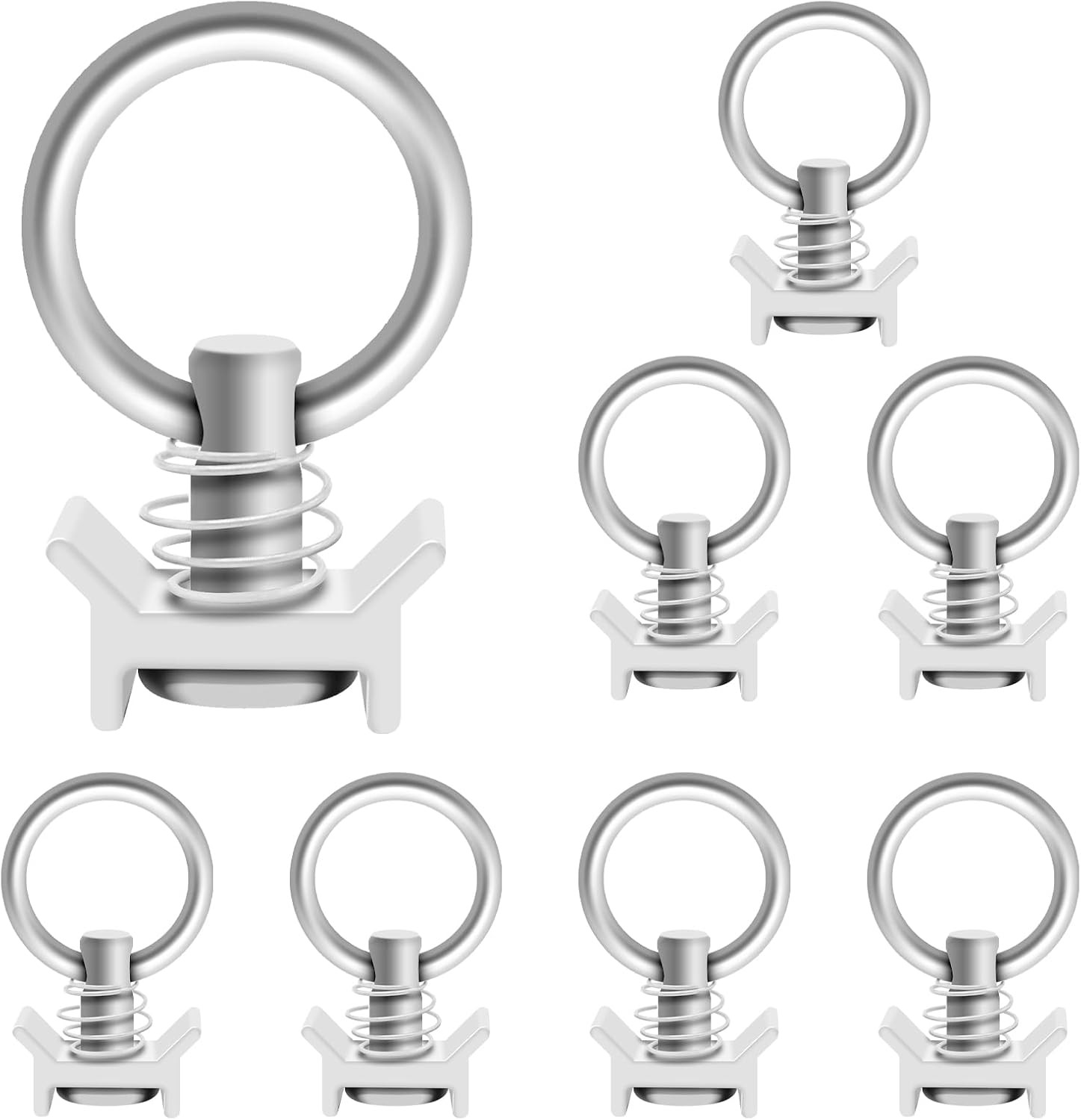 8Pack L Track Single Stud Fitting with Round O-Ring Silver, L Track Tie Down, L-