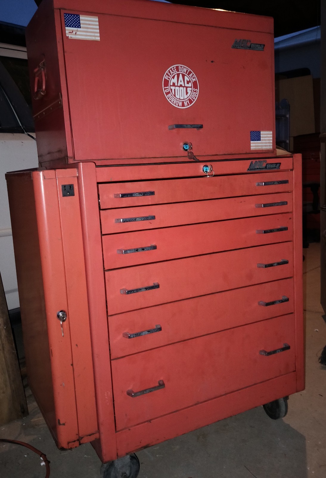 RARE! (3)1973 MAC TOOL BOXES (1) 7 Drawer (1) 6 Drawer & (1)Side Cabinet Rolling