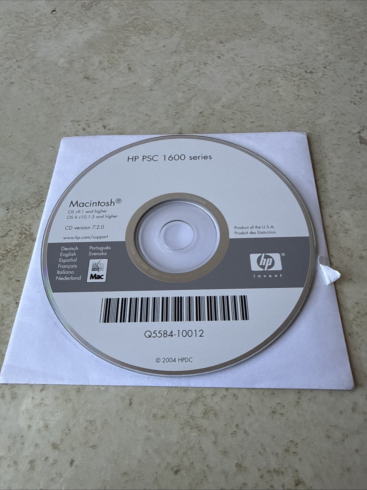 HP PSC 1600 Series Macintosh CD Version 7.2.0 Drivers & Utilities Disc Only