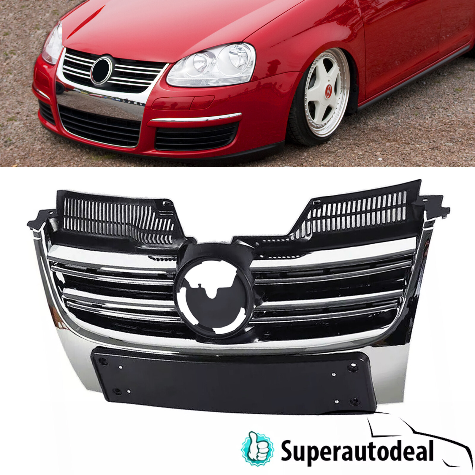 Front Upper Chrome Grille Grill For 2005-2008 2009 2010 VW Volkswagen Jetta MK5