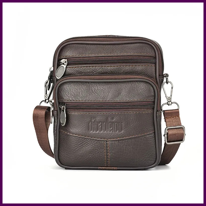 Men's Genuine Leather Crossbody Bag High Quality Zipper Pocket Retro Business