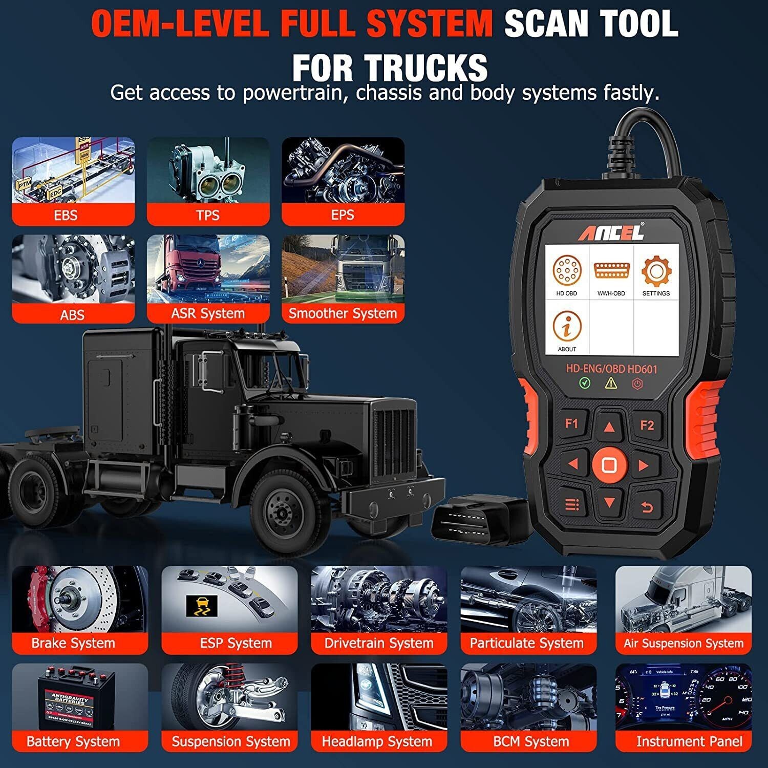 Heavy Duty Truck Scanner All System Diesel Diagnostic Check Engine Code Reader