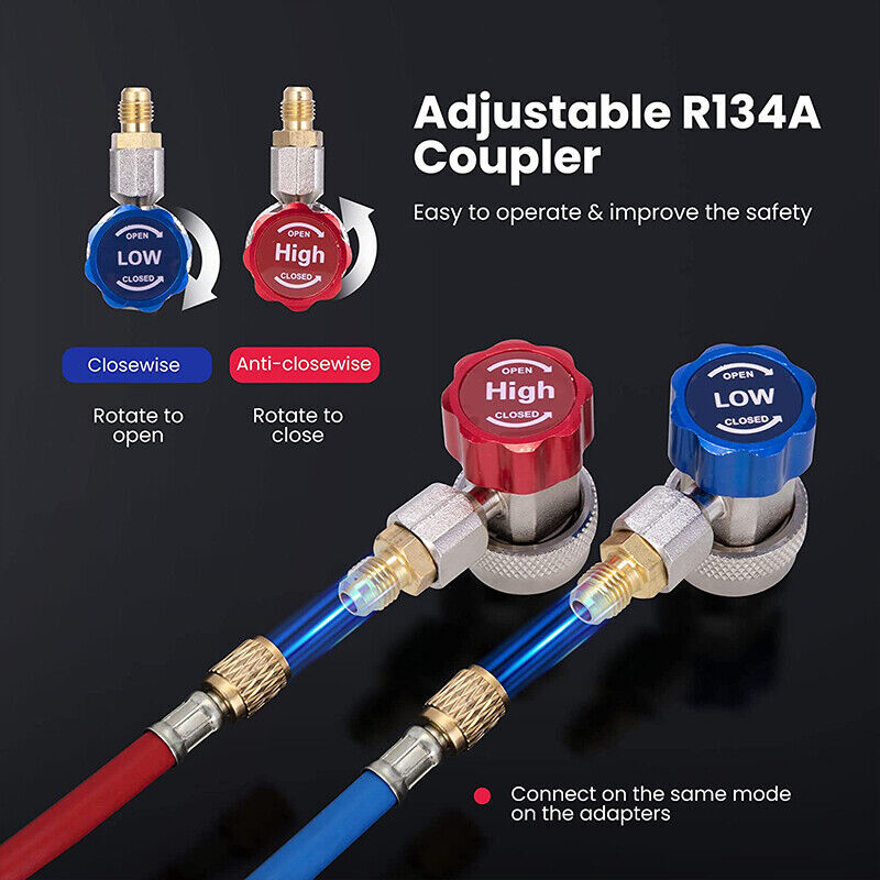 2Pcs Quick Connector Adapter Conversion Coupler Auto A/C Manifold Gauge Low/High