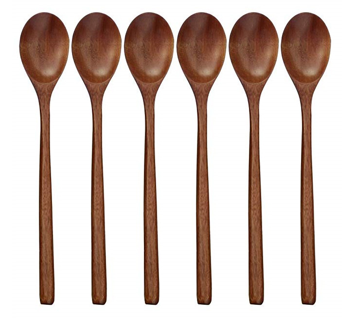 6PCS - Wood Spoons Soup  Eco Friendly Japanese Tableware Natural Ellipse Wooden