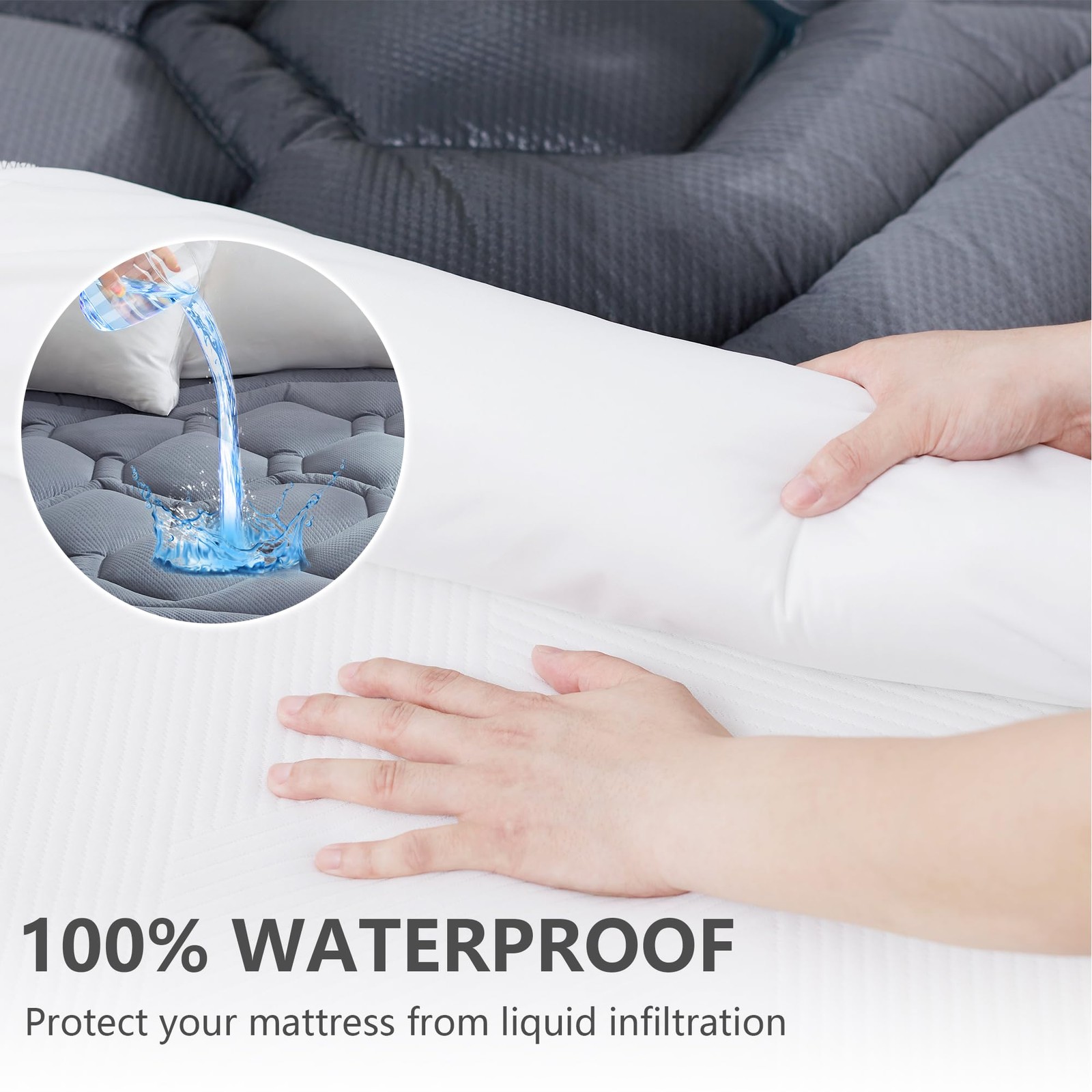 ELVEN HOME King Size Mattress Pad Waterproof, Cooling King, Grey