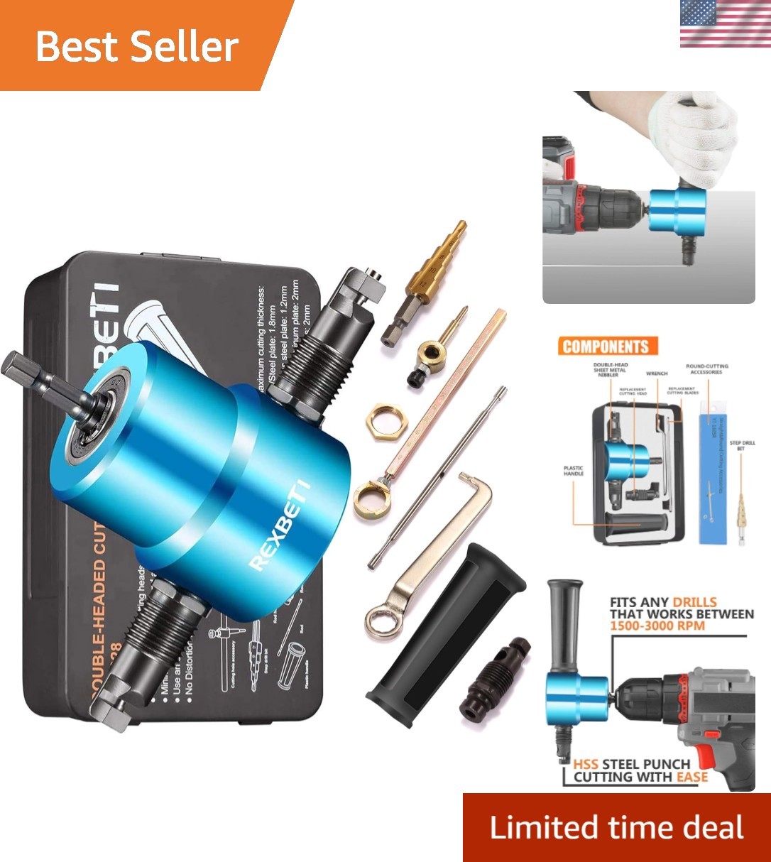 Powerful Double Head Nibbler Cutter Fits Most Drills, Cuts Metal Effortlessly