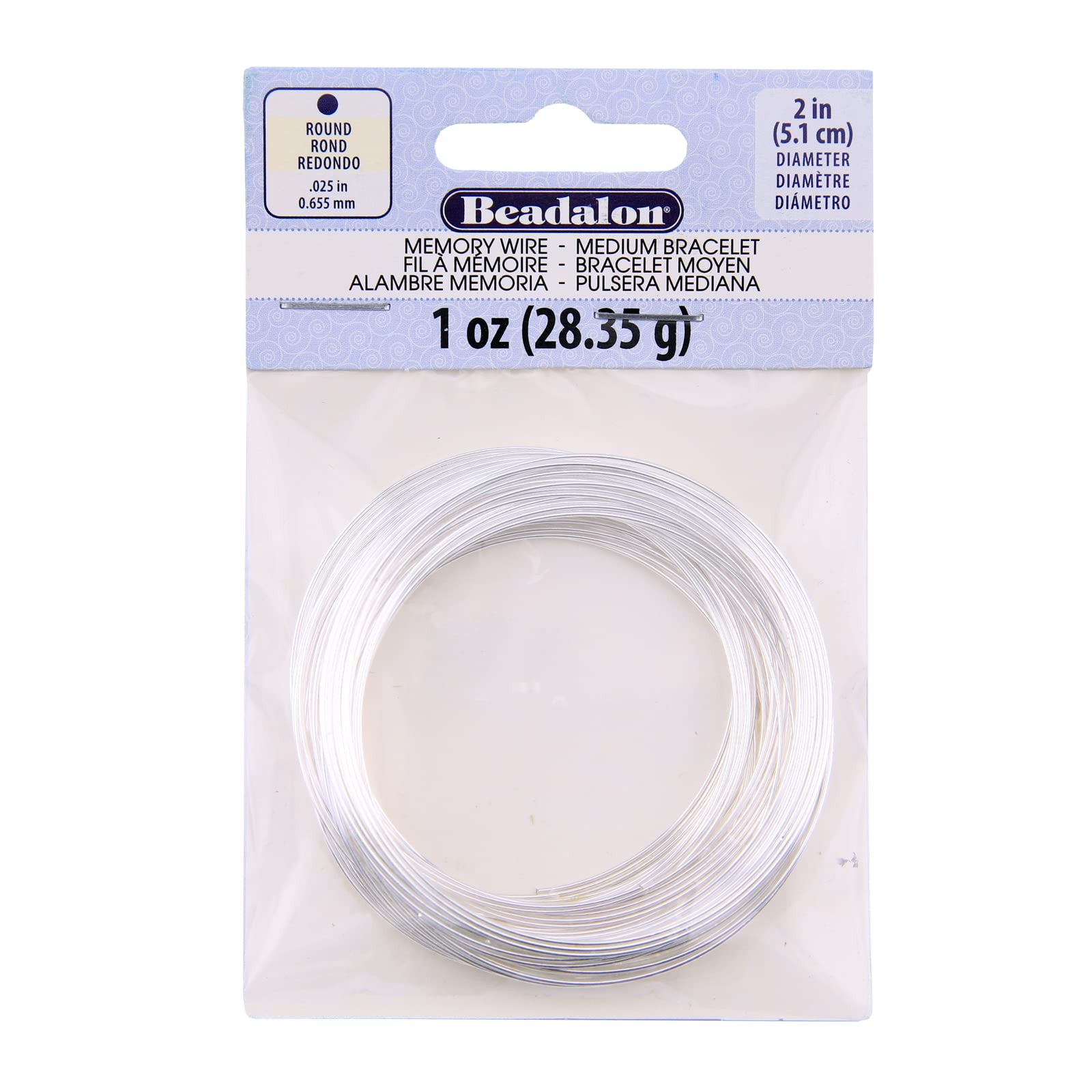 BEADALON 1345 (347B-041) Memory Wire, Round, Medium Bracelet, 2 in / 5.1 cm
