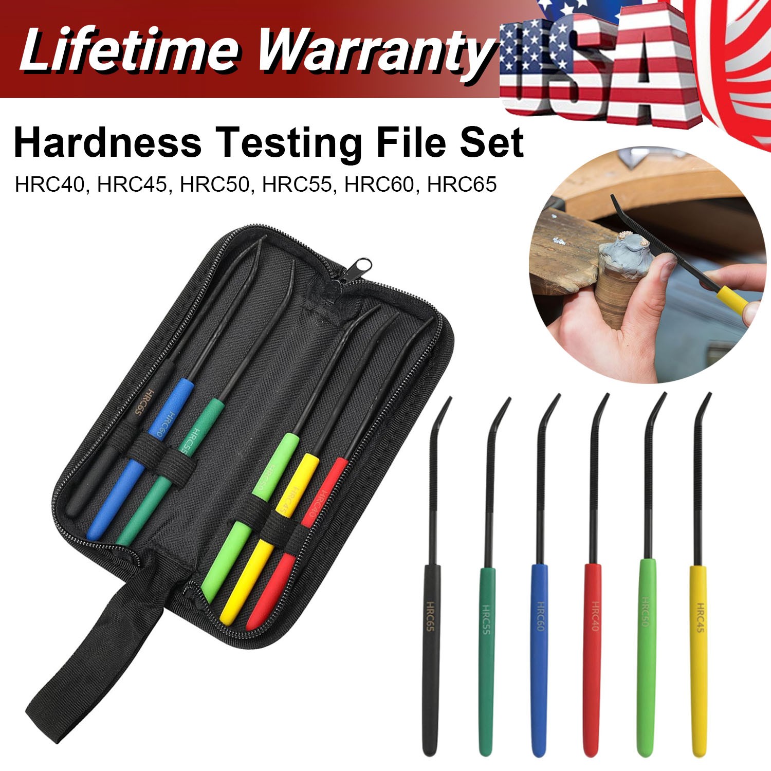 Hardness Tester Checker File Set 6pcs 7.l inch HRC40-HRC65 of Metal Rigidity New
