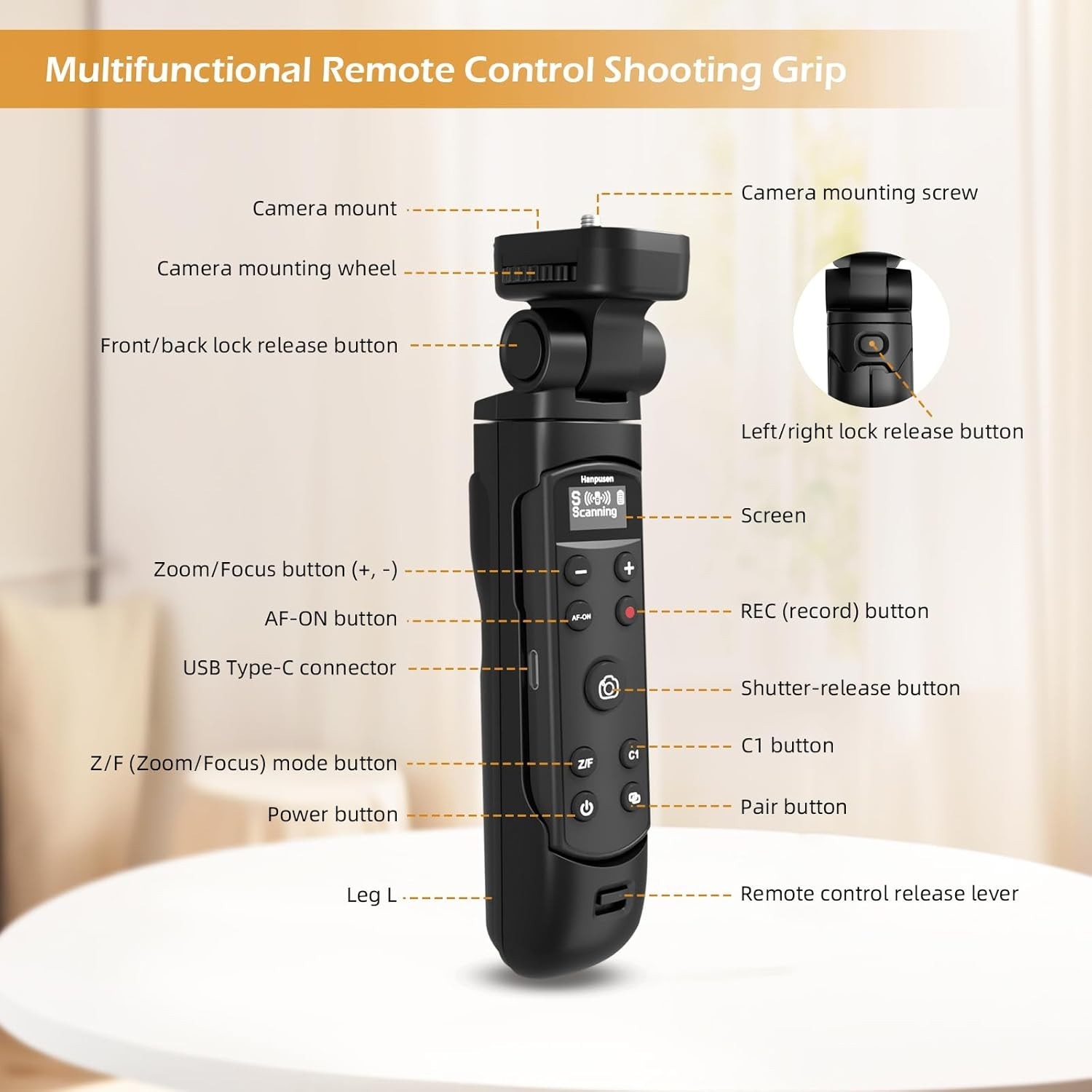 for SONY Camera Tripod Grip with Rechargeable Remote Control Wireless Mount