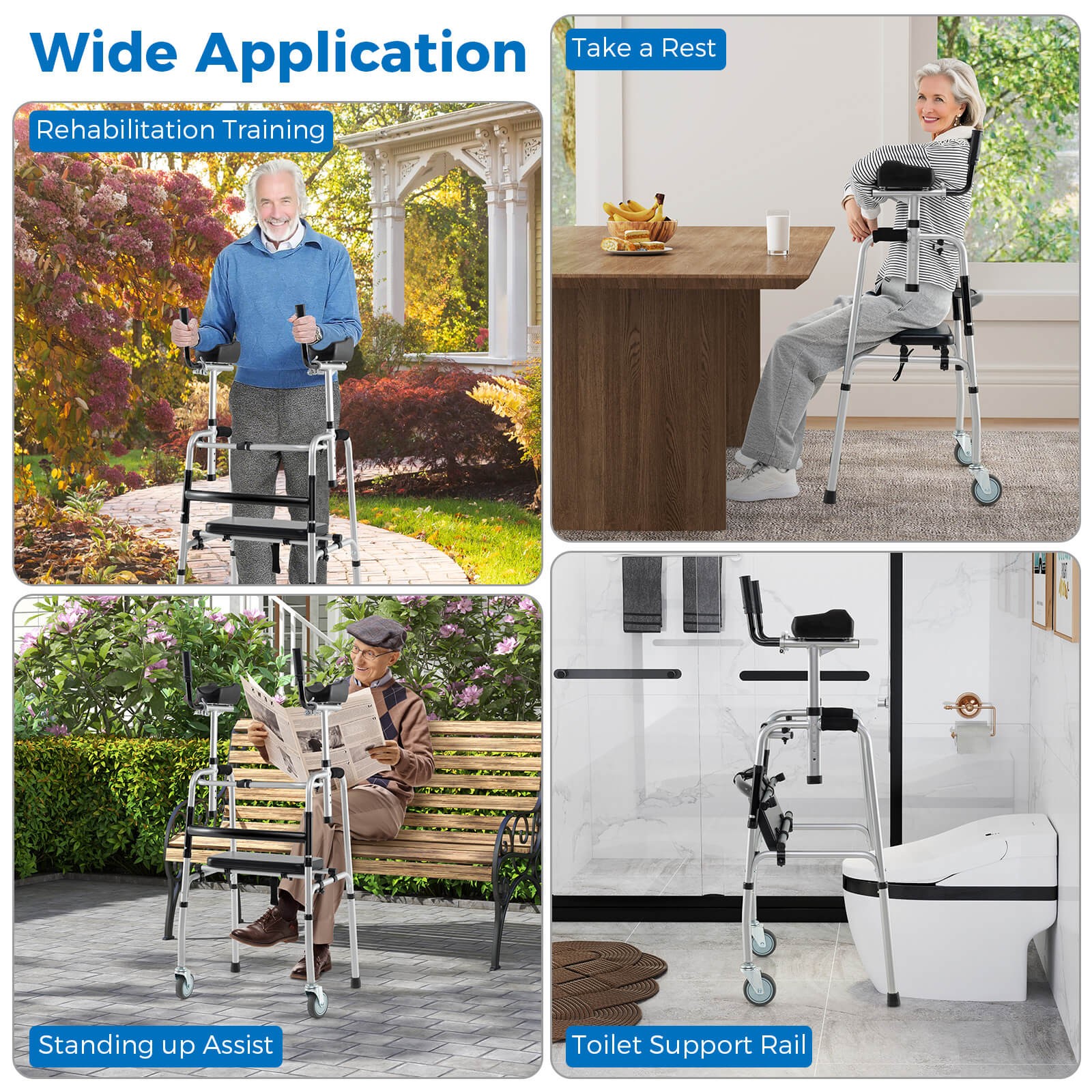 Versatile Rolling Walker All Terrain Stand-Assist Walker w/ 2 Premium Wheels