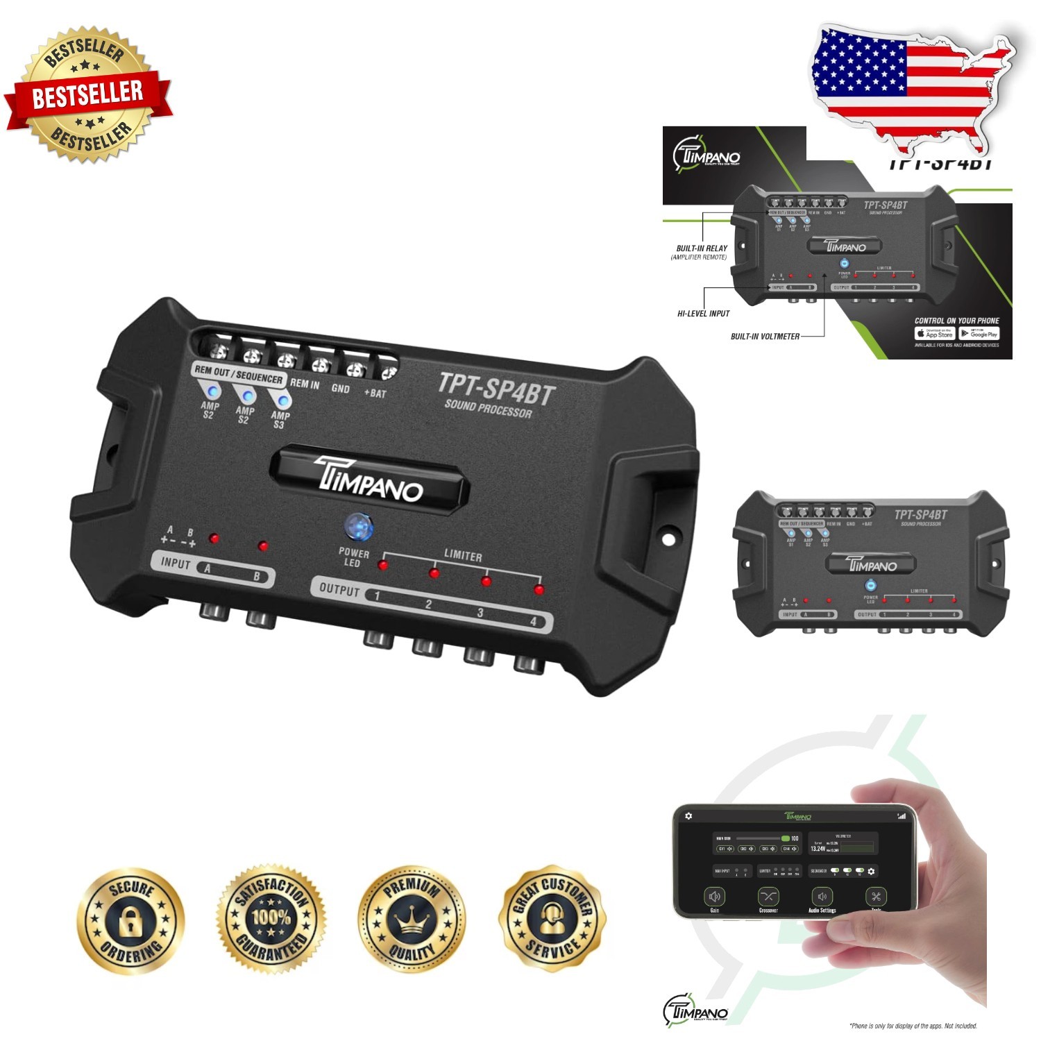 Bluetooth DSP Car Audio Processor - 4CH Digital Signal, Voltmeter, App Control