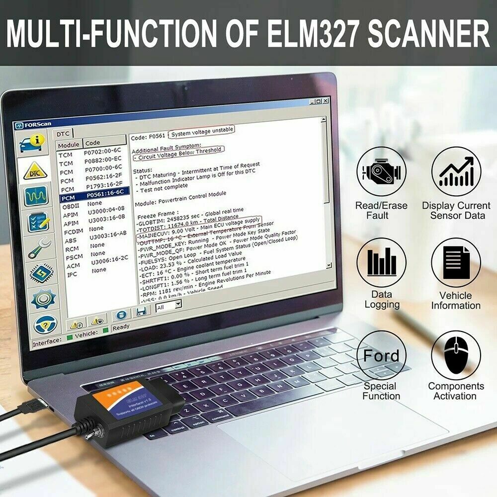 2024 FORScan ELM327 OBD2 Car Diagnostic Scanner Adapter USB Code Reader For Ford