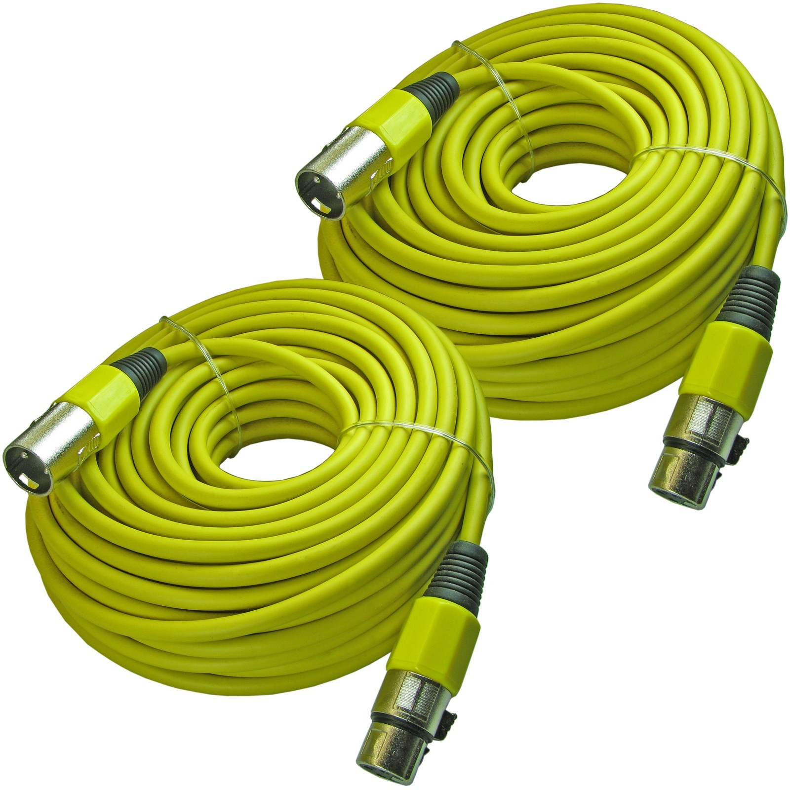 2 Premium 100 ft foot YELLOW 3pin XLR male to female powered speaker mic cables