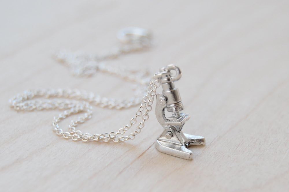 Whimsical Silver-Plated Microscope Necklace - 18″ Gift-Ready Science Jewelry