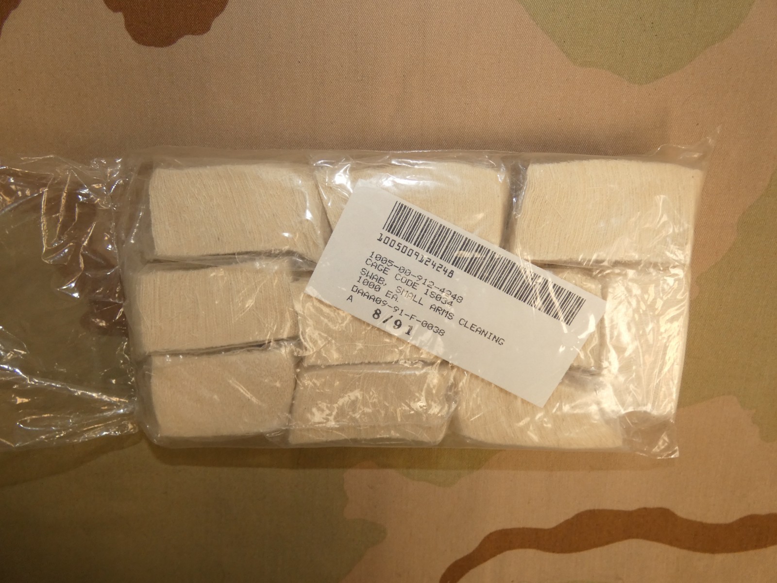 Original 1991 USGI 5.56mm/.223 caliber cotton Small Arms Cleaning Patches (1000)