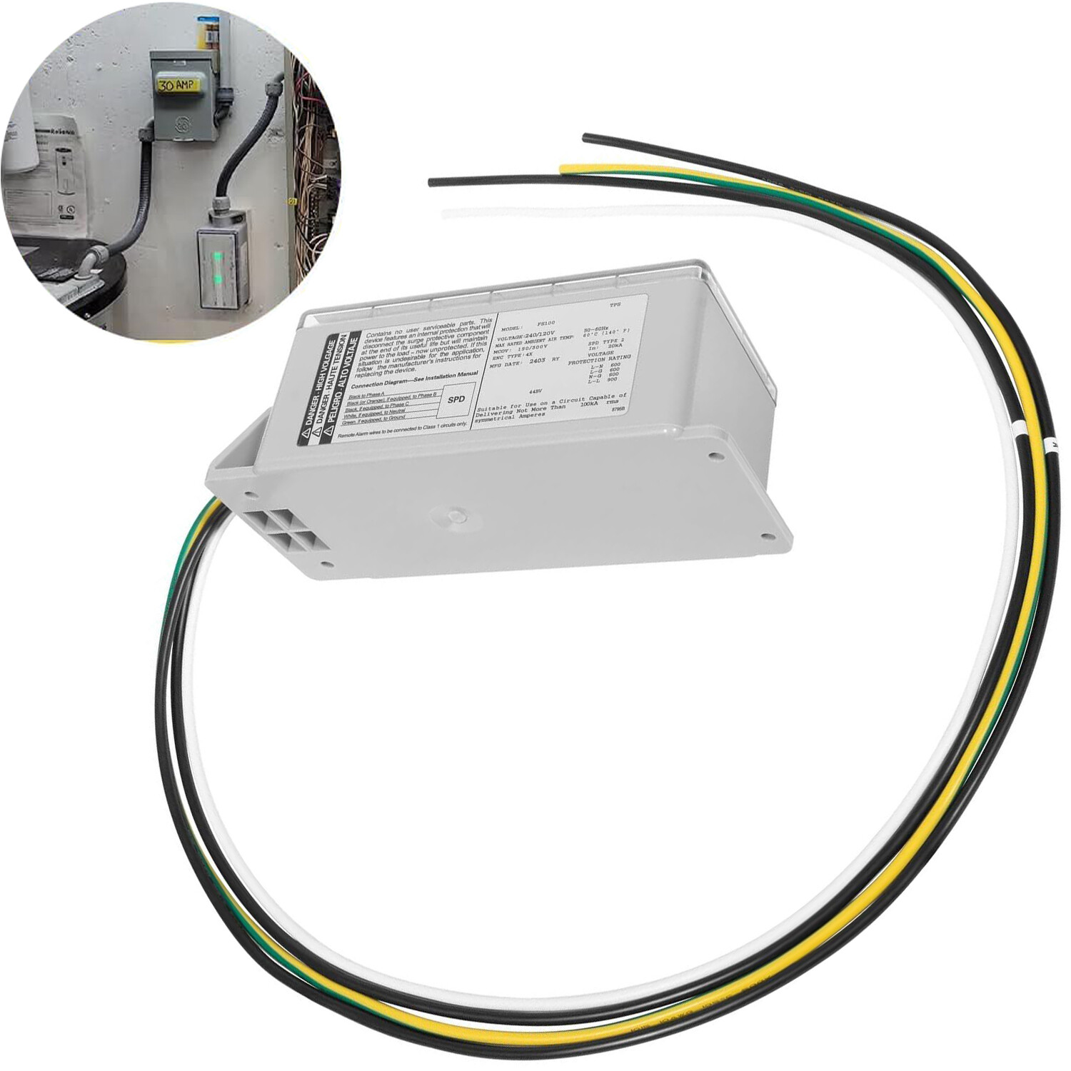 FS100 Whole House Surge Protection Device for Siemens 120/240V 60Hz 100,000 Amps