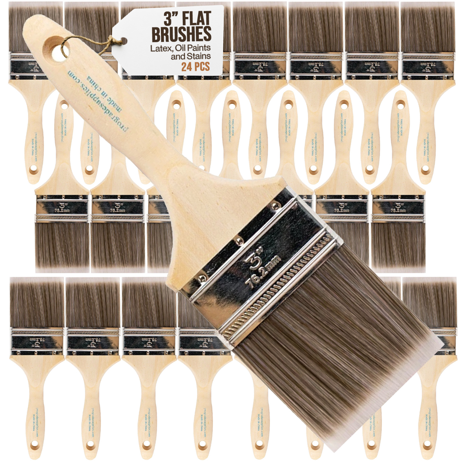 24PK 3" Flat House Wall,Trim Paint Brush Set Home Exterior or Interior Brushes