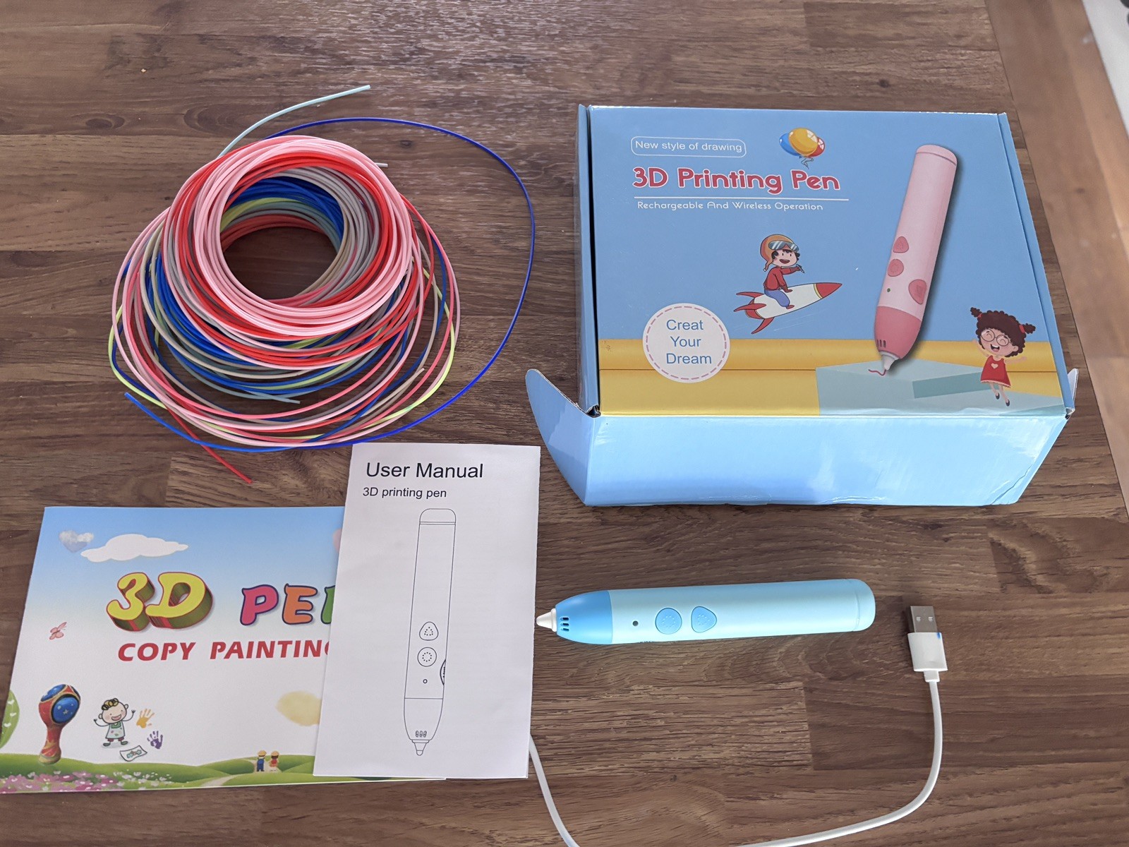 3D Printing Pen + Filaments, Charger, Manual, USB Charger Cable - BOXED