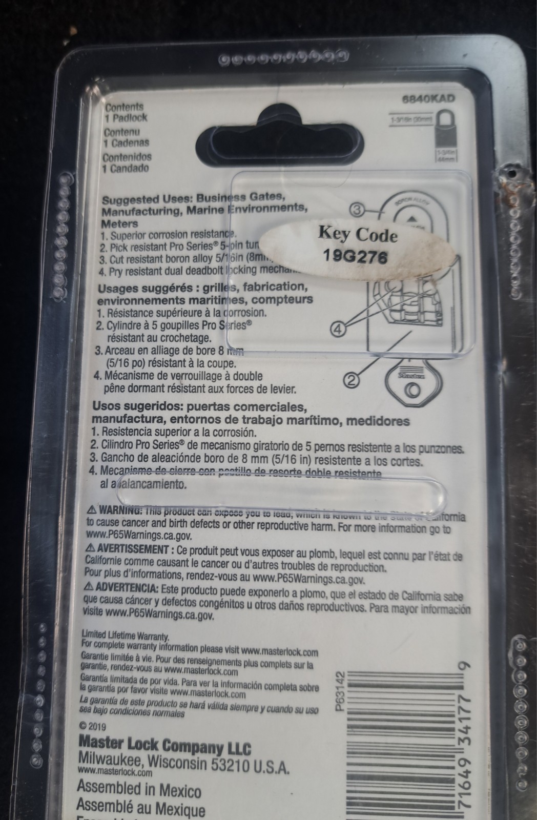 MASTER LOCK Pro Grade 6840 KAD Solid Brass Padlock 2 Keys NEW