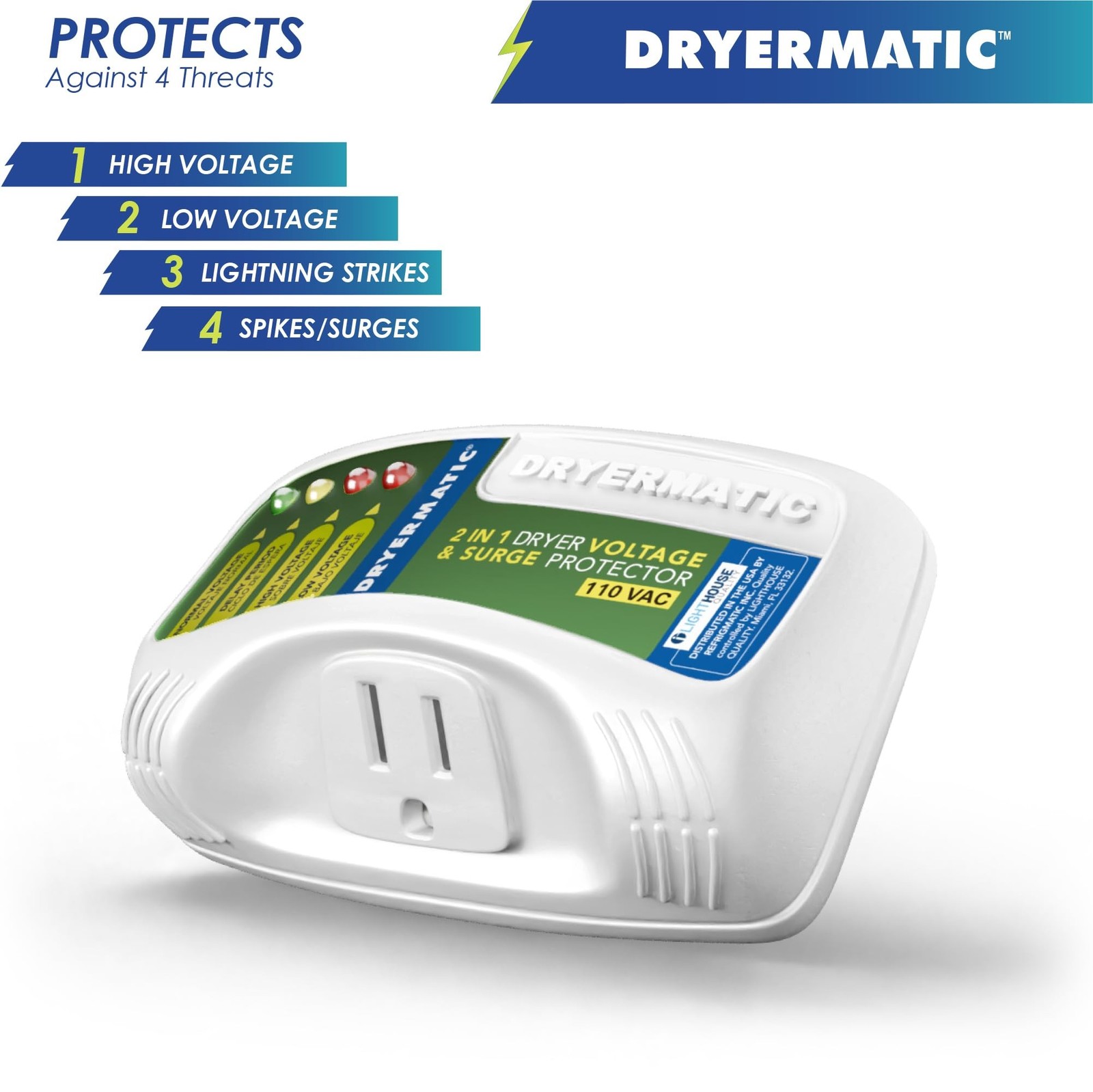 Dryermatic, 2-in-1 Electronic Voltage & Surge Protector for Compact 110V and ...