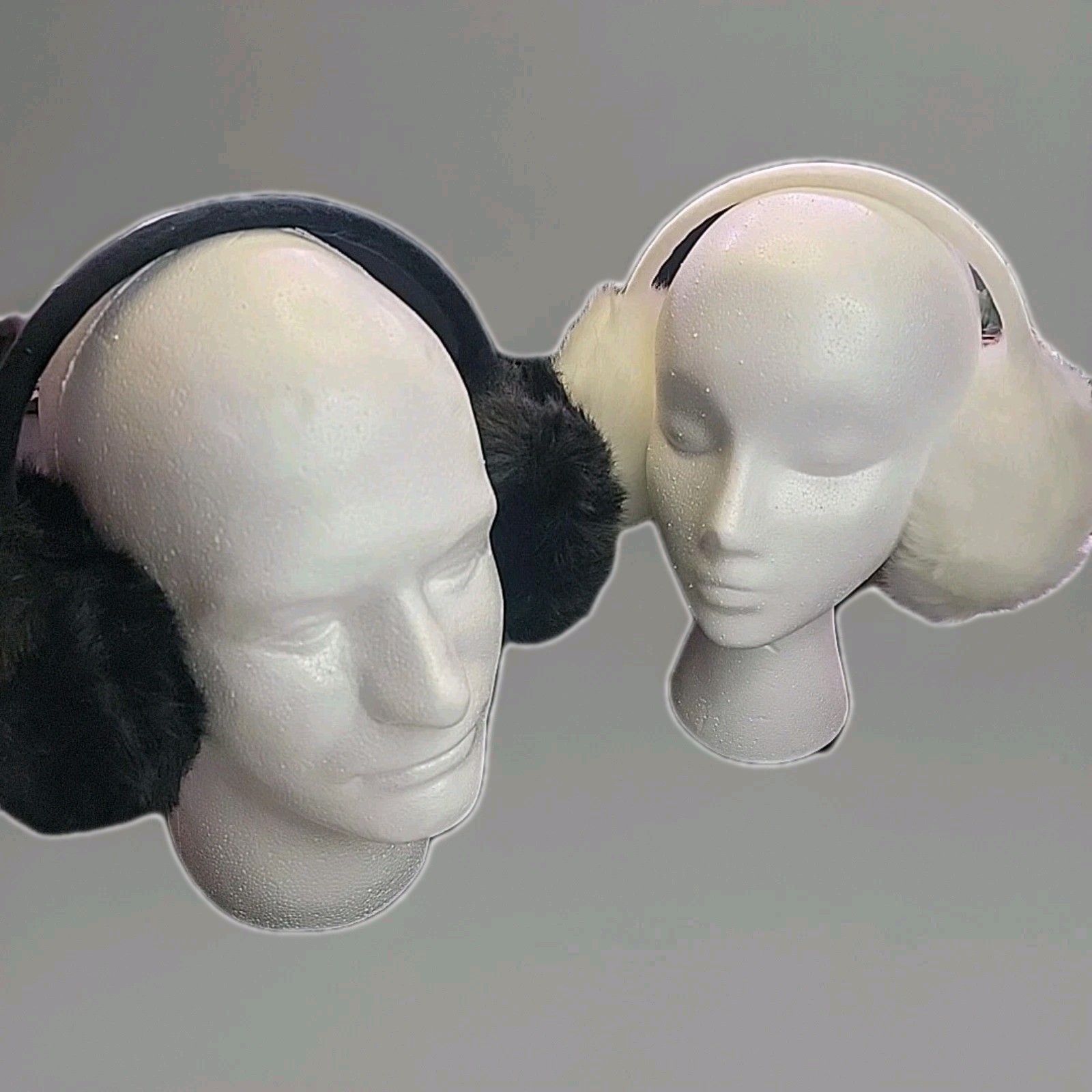 Set Of 2 Faux Fur Black/White Earmuffs  Unisex Cold Weather Adult Christmas gift