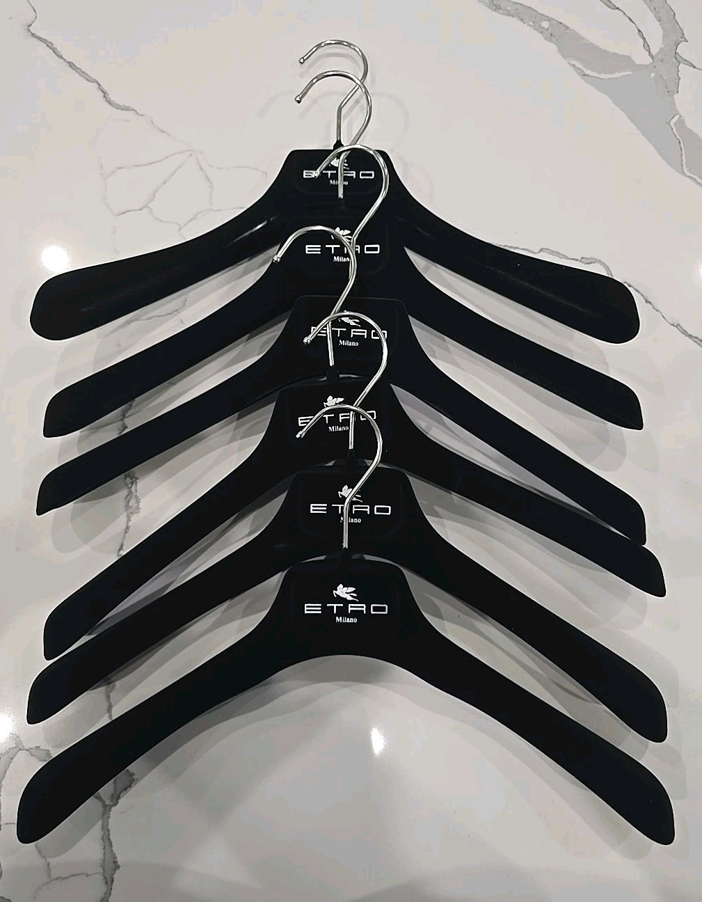 Set Of 4 ETRO MILANO BLACK PLASTIC 15" DRESS SHIRT  VELVET FELT HANGER
