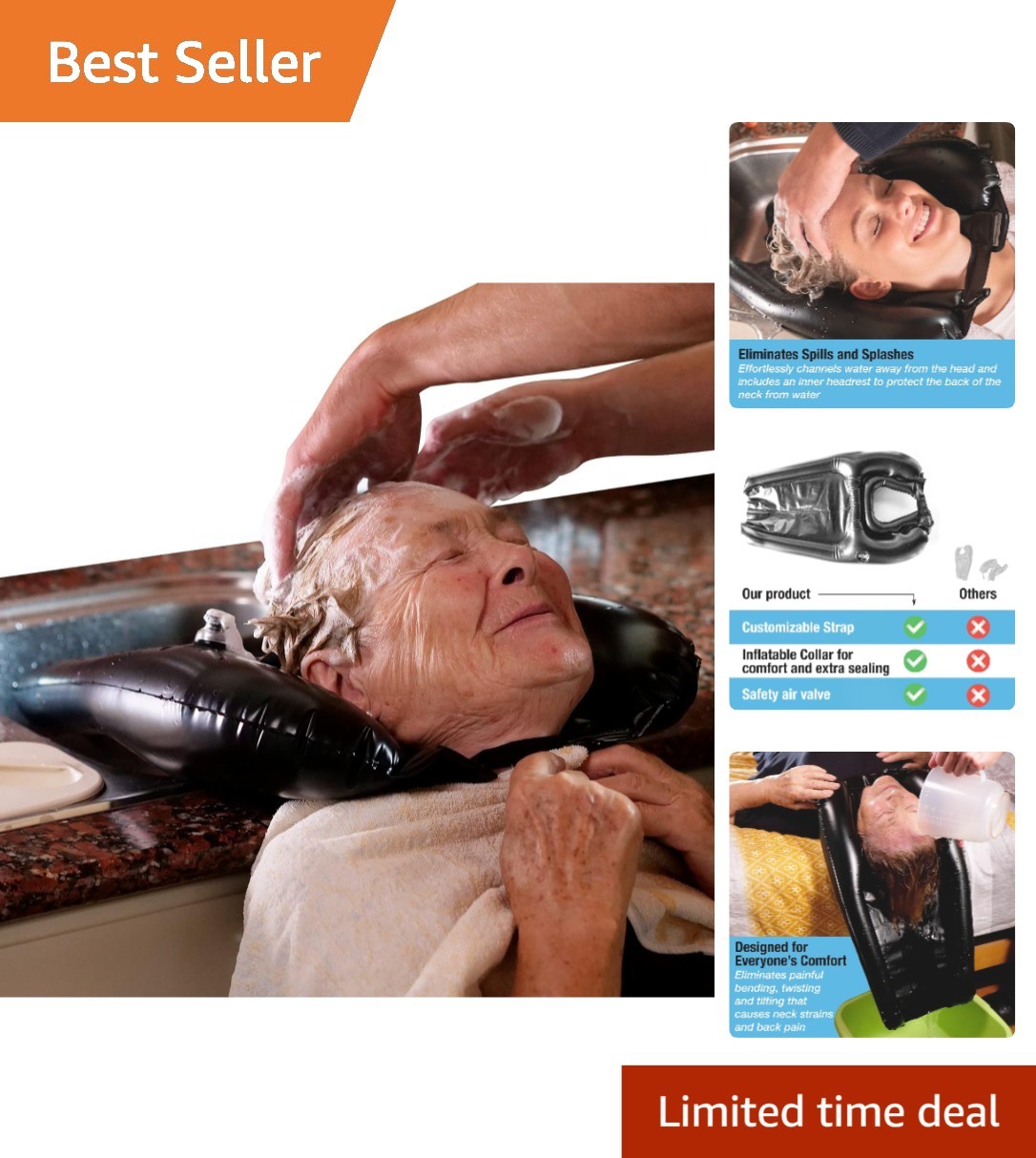 Lightweight Inflatable Shampoo Bowl - Mess-Free Rinsing for Haircuts & Coloring