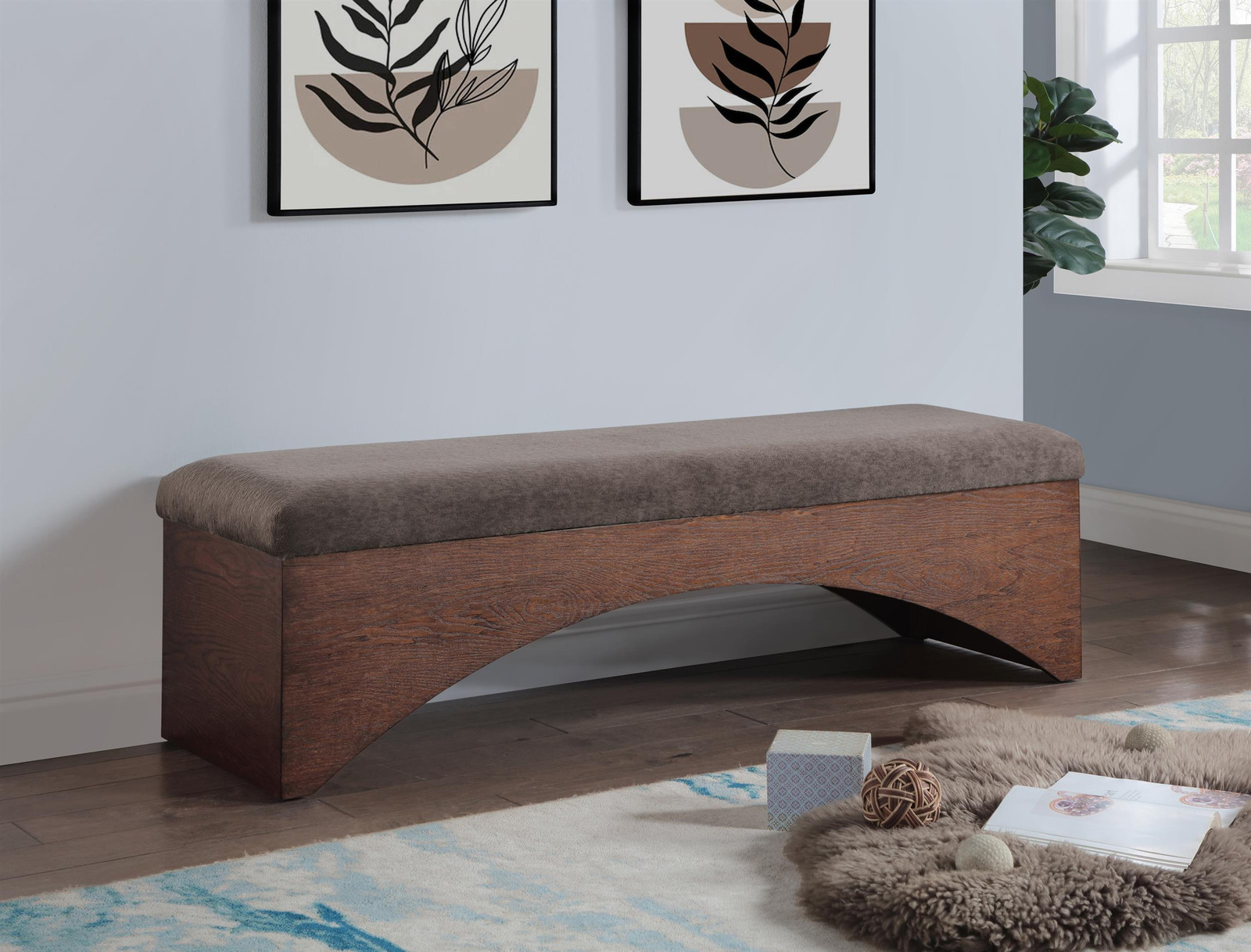 Meridian Furniture Lawson Brown Velour Fur Fabric Bench