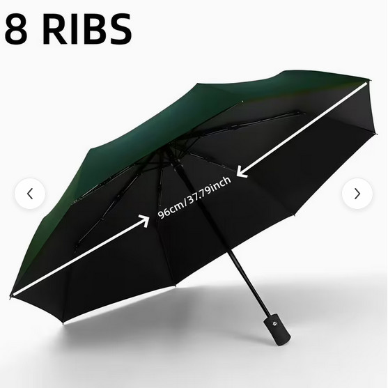 Wind & Rain Resistant 8 Rib Compact Umbrella Auto Close/Open Forest Green Color
