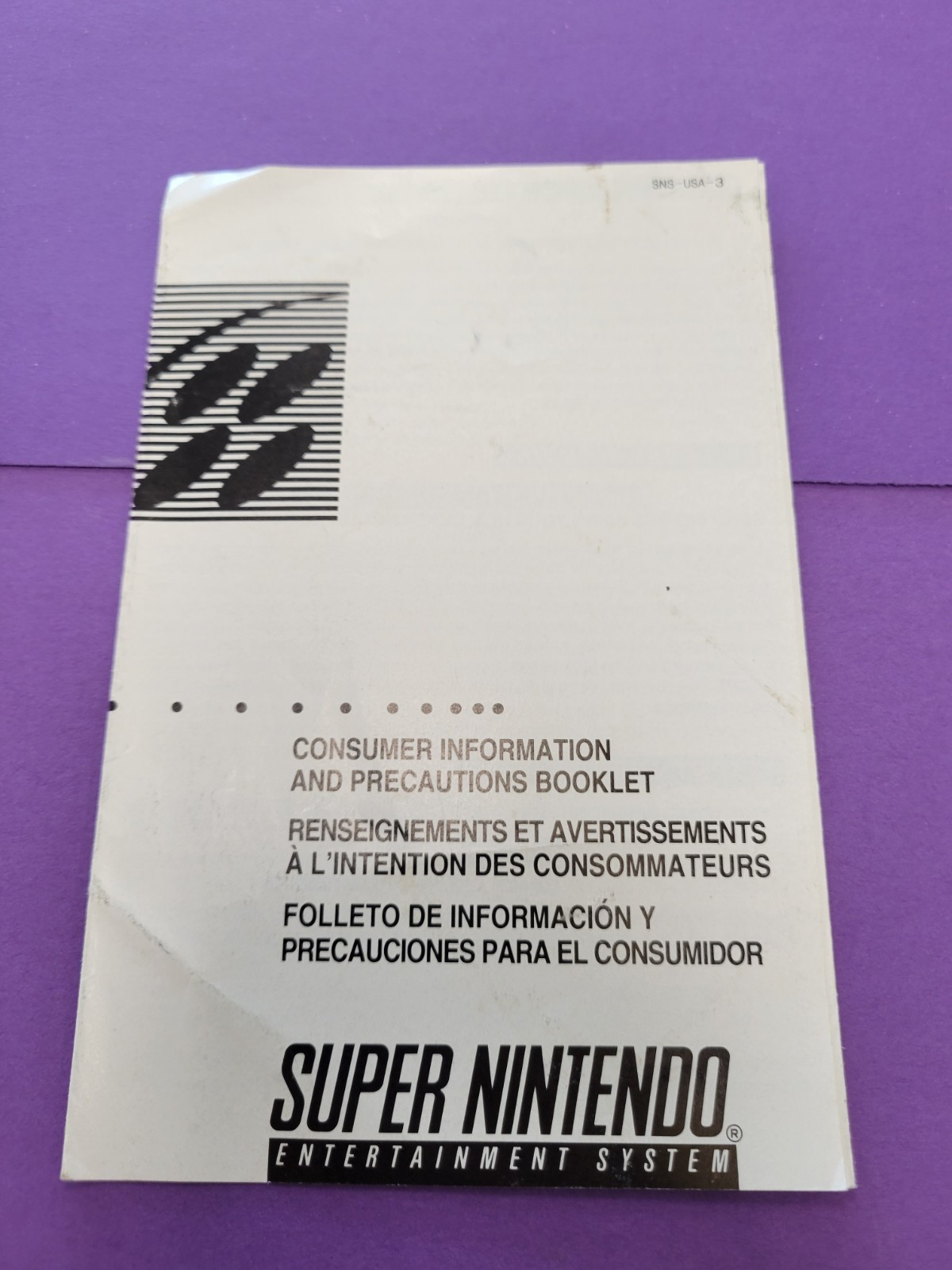 Super Nintendo Consumer Information And Precautions Booklet SNS-USA-3