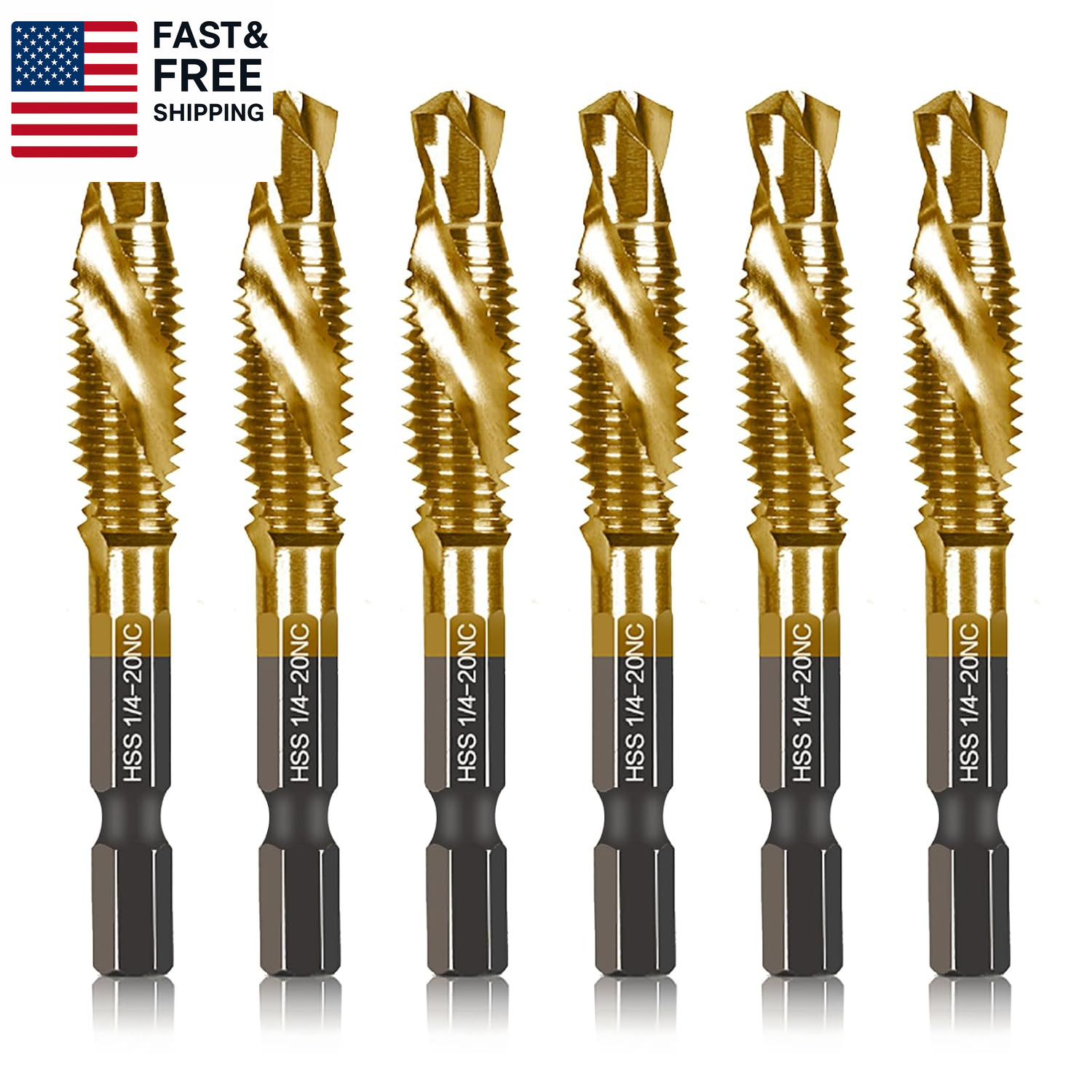 6-Pc 1/4-20NC Combination Drill Tap Bit Set SAE, 1/4" UNC-20 Thread Size, Titan