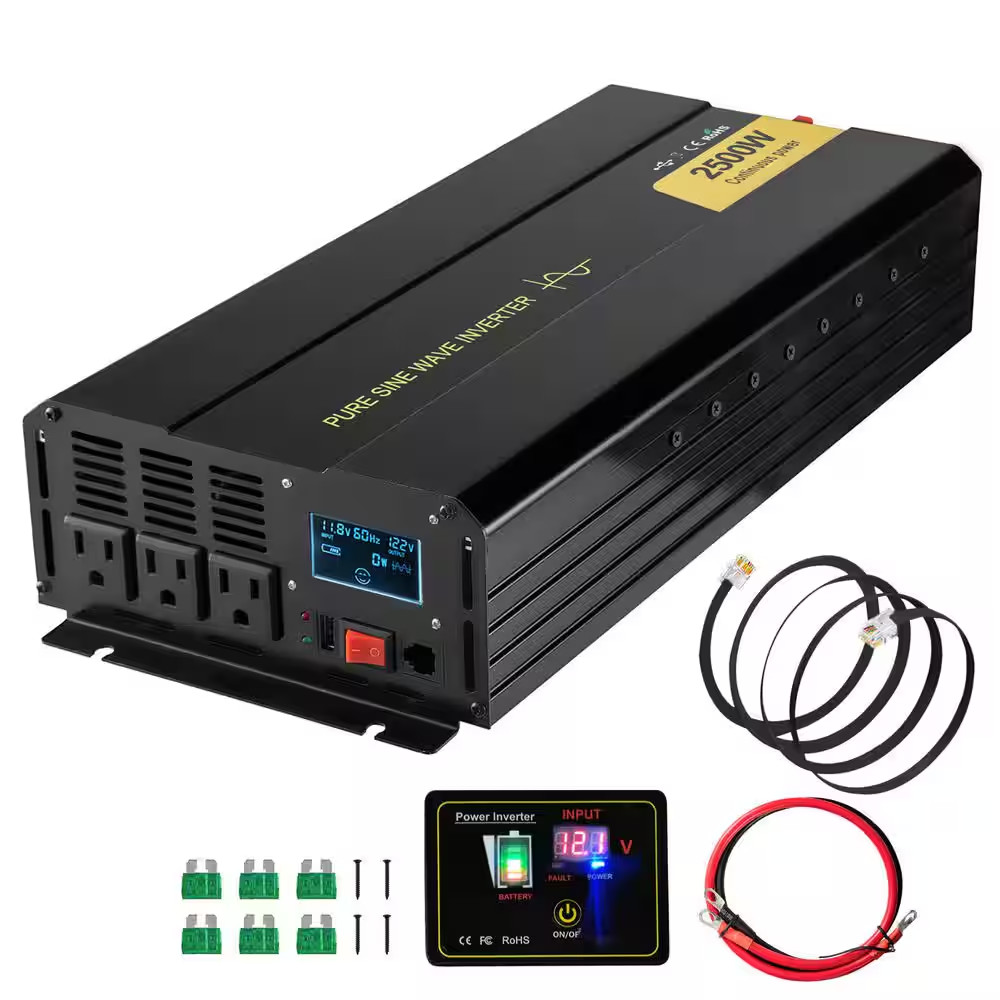 Pure Sine Wave Inverter 2500 Watt Power Inverter DC 12-VOLT to AC 120-VOLT Car I