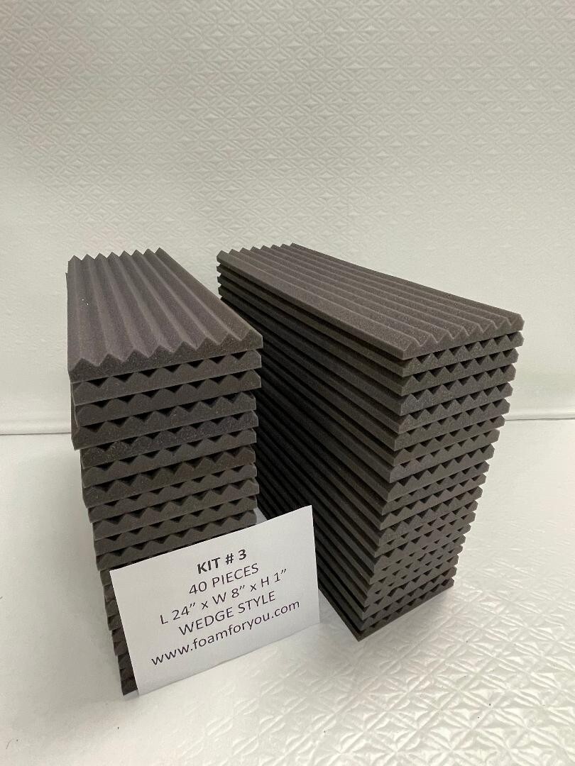 (40) Acoustic Soundproofing 24" x 8" x 1"  Kit #3 Wedge Acoustic wall tiles Foam