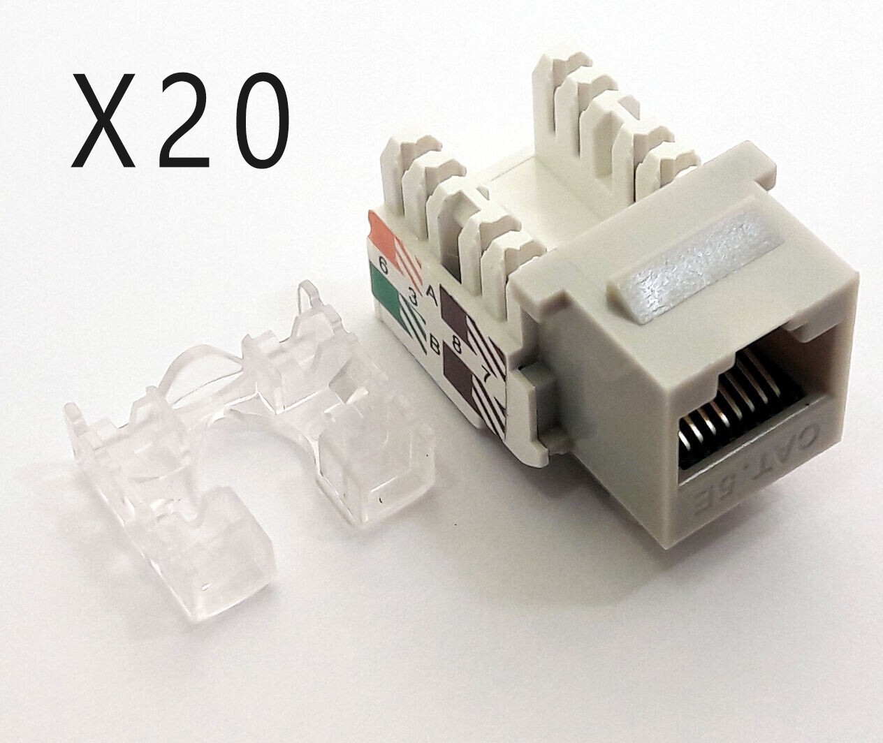 20 Pack Lot - CAT5e RJ45 110 Punch Down Keystone Modular Snap-In Jacks - Grey