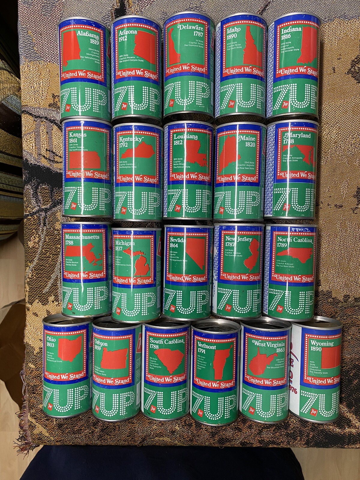 Vintage 7-Up soda pop cans showing the U.S. and Uncle Sam 1976 (sold Separately)