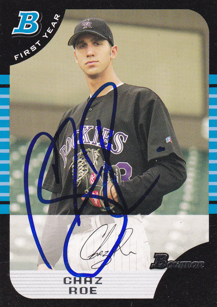CHAZ ROE COLORADO ROCKIES SIGNED CARD RAYS ORIOLES BRAVES YANKEES DIAMONDBACKS