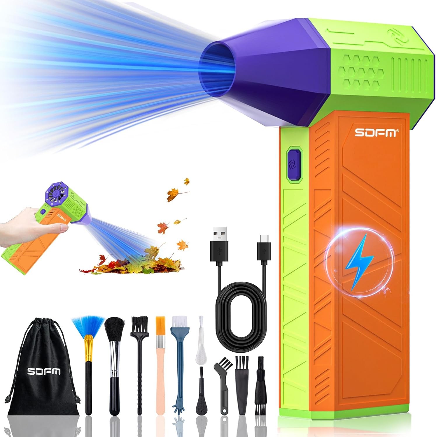 SDFM Electric Air Duster - 130000RPM Compressed Duster，3 Gear Colorful
