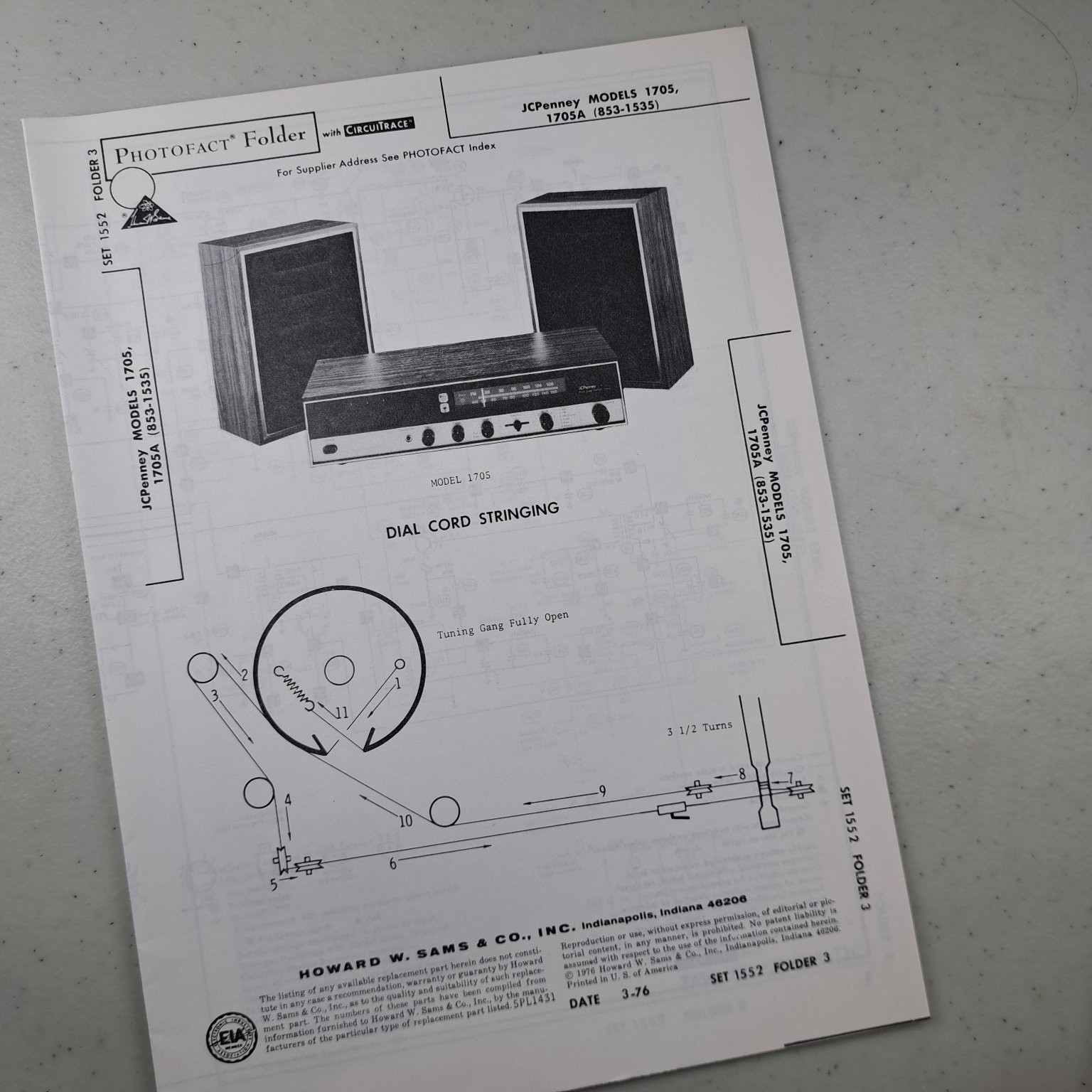 JCPenney Manual 1705 1705A 853-1535 1976 Photofact Folder Illustrated
