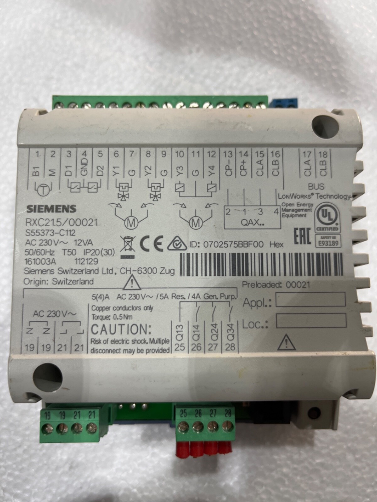 SIEMENS RXC21.5/00021 PANEL CONTROLLER