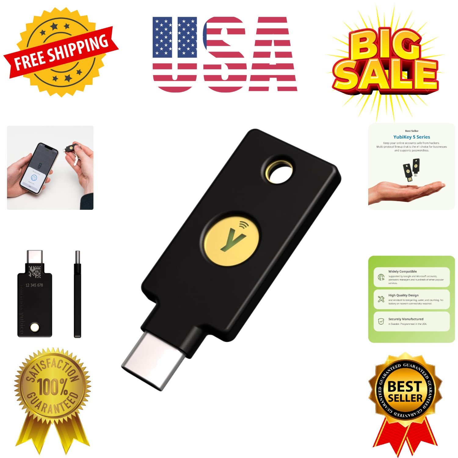 YubiKey 5C NFC - Multi-Factor authentication MFA Security Key and passkey, Co...