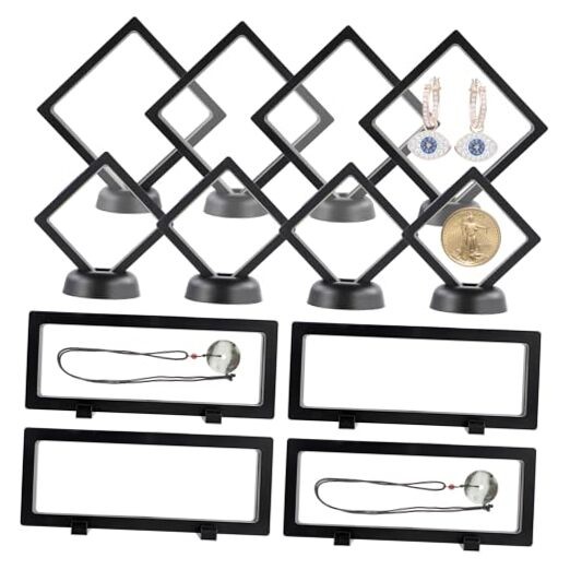 12Pcs Floating Frame Display Case, Challenge Coin Displays Holder with Base,