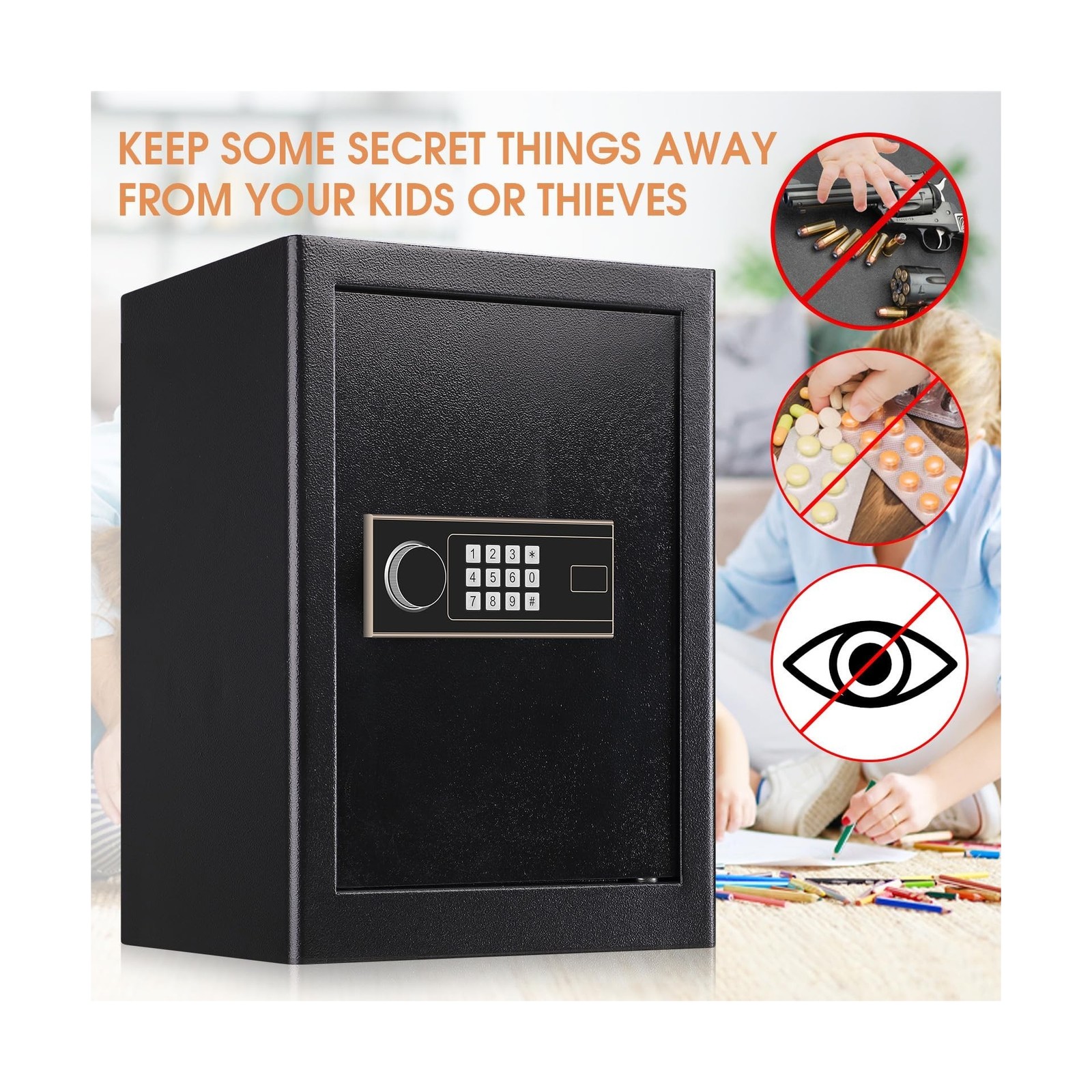 3.4 Cuft Large Fireproof Safe for Home, Safety Box with Programmable Keypad a...