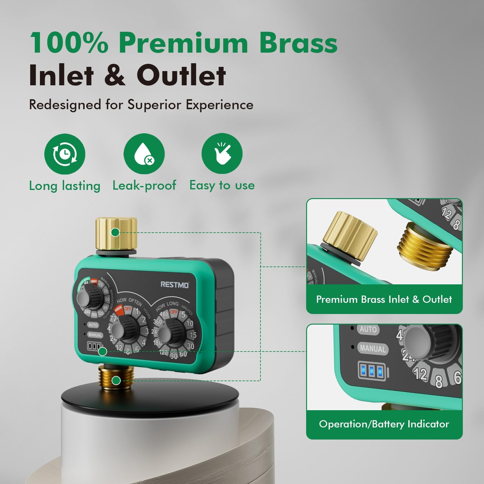 Analog Sprinkler Timer 3-Dial Brass Inlet & Outlet - Flexible Watering Control