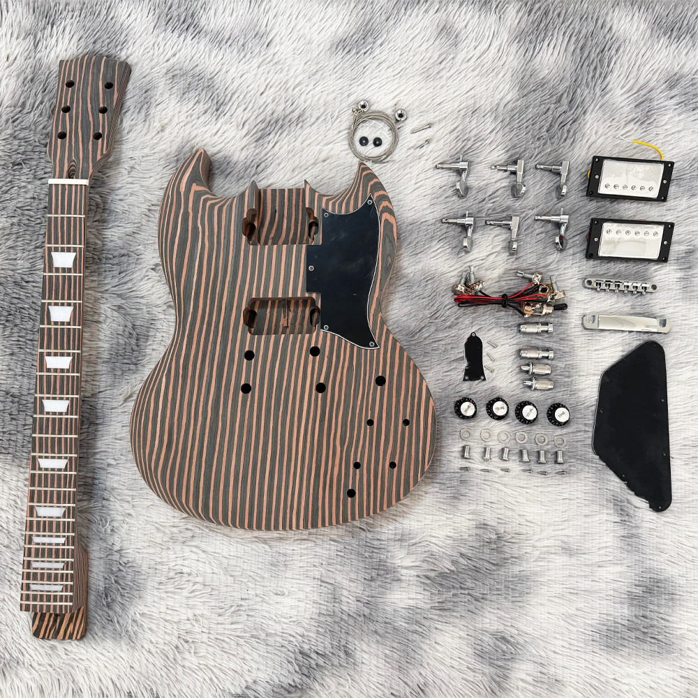 DIY  Electric Guitar Kit Complete Set - Solid Zebrawood  Body & Neck Hardware