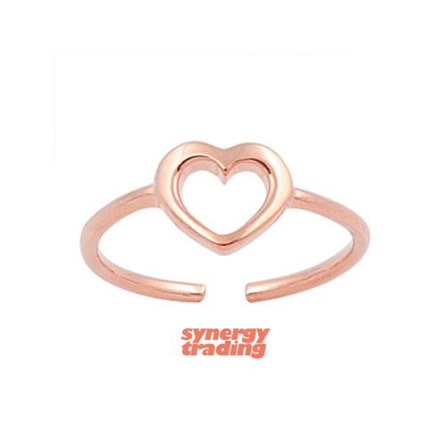 .925 Sterling Silver Dainty Rose Gold Heart Summer Adjustable Toe Ring NEW