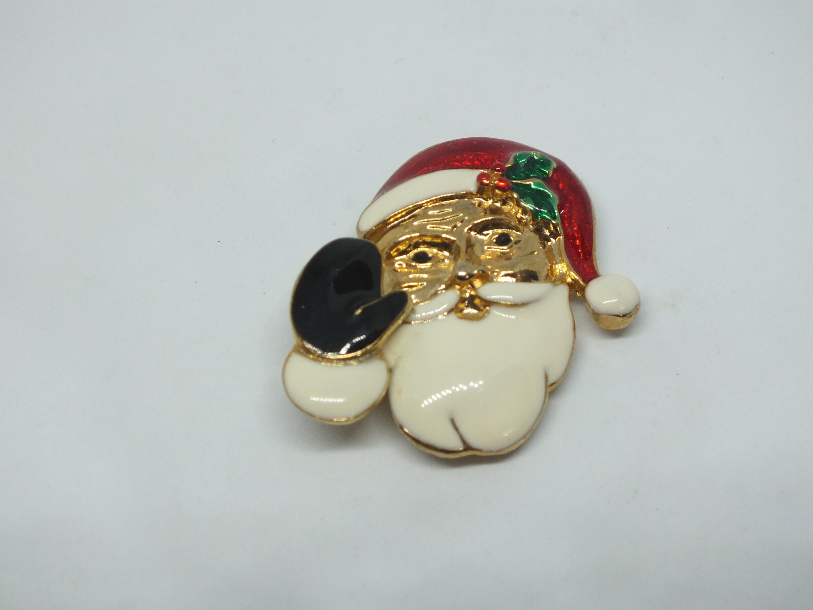 Beautiful Brooch Pin Christmas Santa Articulating Hand Enamel 1 1/2" NICE