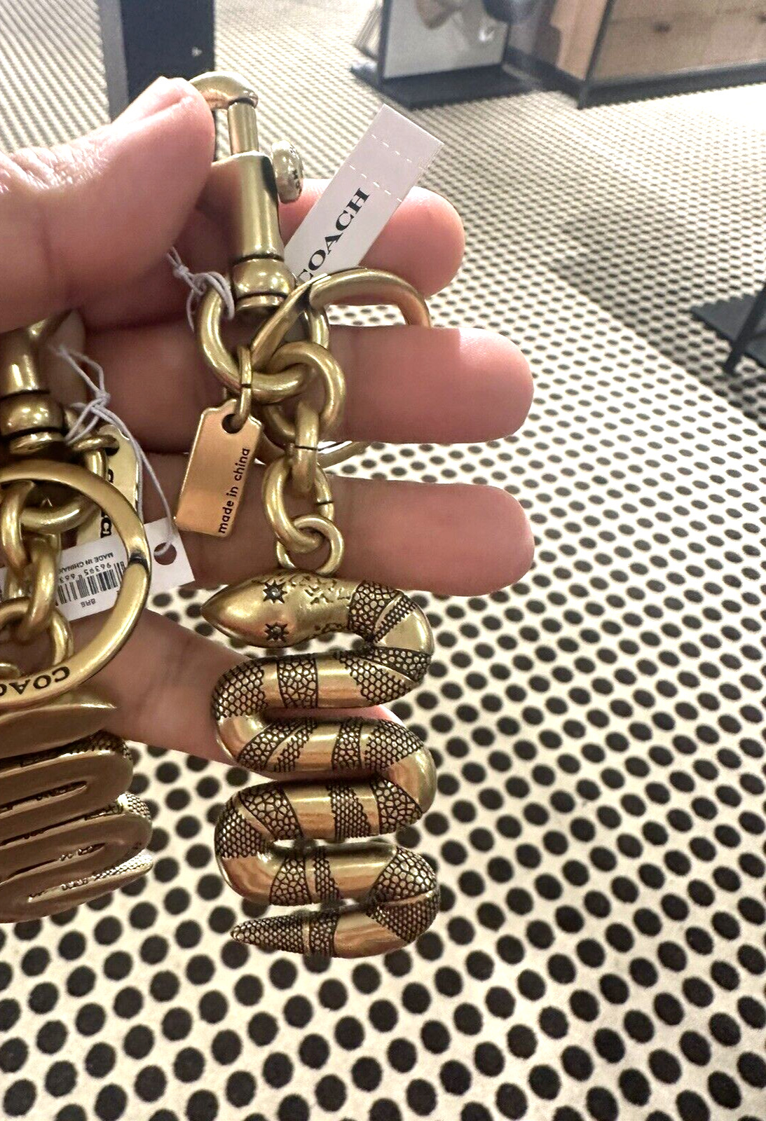 NWT COACH BRASS SNAKE BAG CHARM / KEYRING / FOB CZ212 RARE!