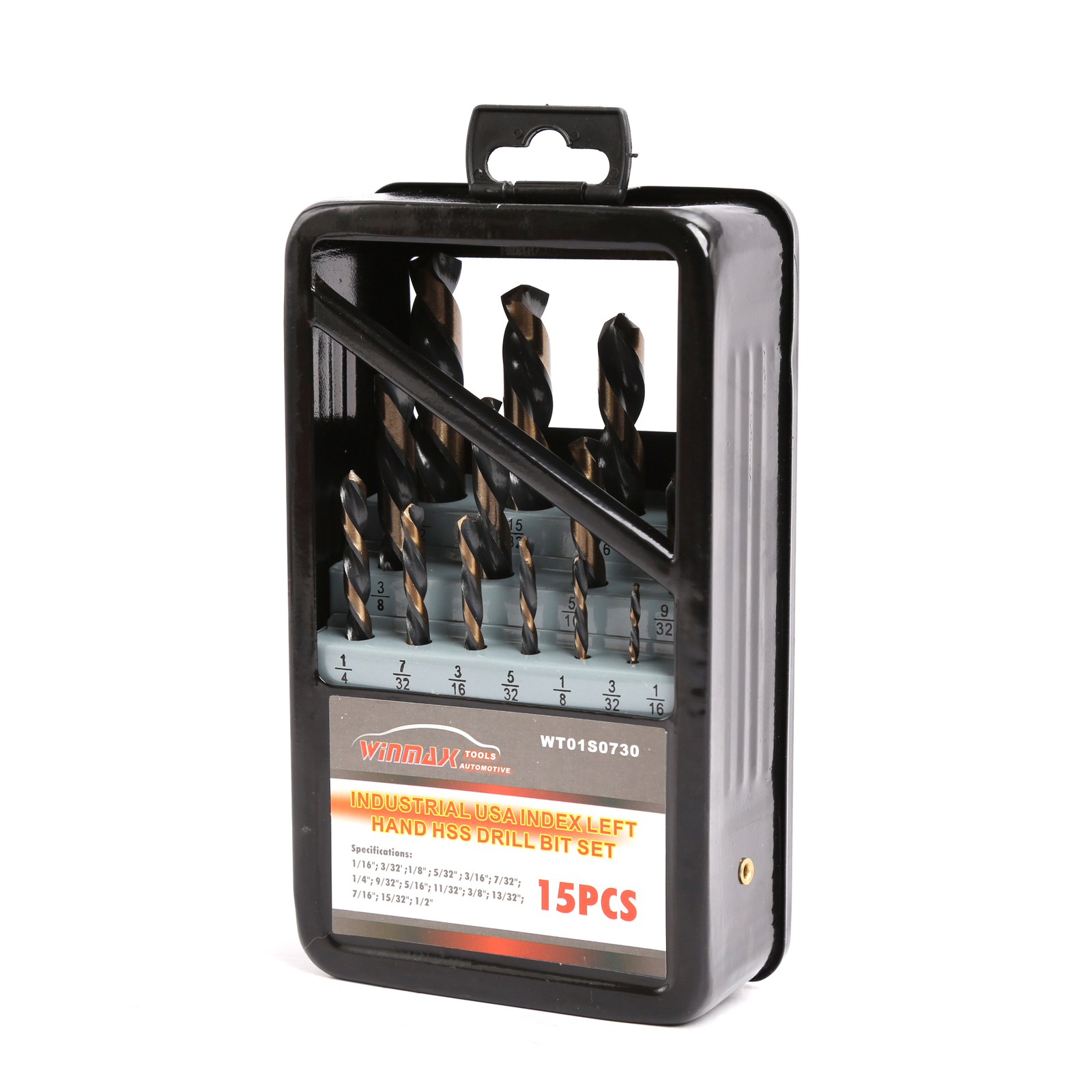 15pc Left Hand Drill Bit Set M2 HSS With Titanium Nitride Coating SAE 1/16"-1/2"