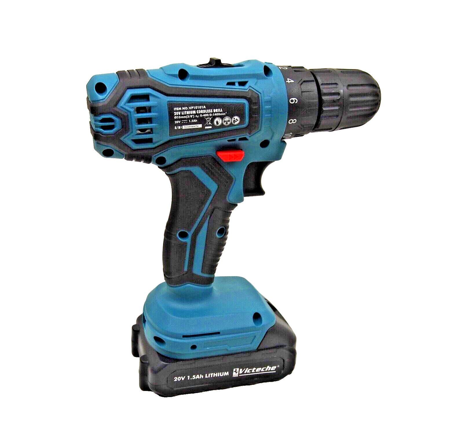Victeche 20V Cordless Drill Driver Kit LEDs with 2-20v Lithium Batteries 2 speed